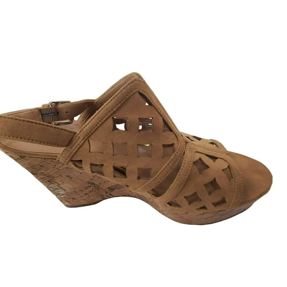 Franco Sarto Women's  Shea Dark Camel Wedge Sandal Brown Size 9M leather boho